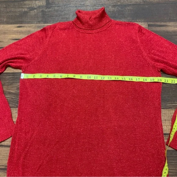 Joseph A. Turtleneck Sweater Women’s XL Red Metallic Stretch Light Weight - Picture 4 of 8